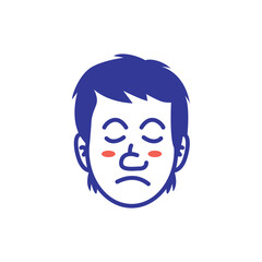Cartoon vector illustration of a man’s face showing suspicious, doubtful expression with blush cheeks. Perfect for emoji, mascot, sticker, icon, and character design in EPS format