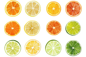 Collection of sliced lemons and half lemon isolated on transparent background. Collection set of lemon slices isolated on white background.