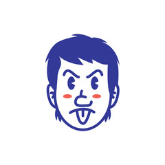 Cartoon vector illustration of a man’s face showing suspicious, doubtful expression with blush cheeks. Perfect for emoji, mascot, sticker, icon, and character design in EPS format
