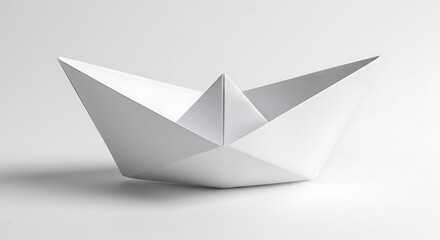A simple white paper boat with clean folds, minimal and nostalgic, isolated on white.