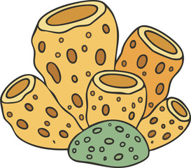 Yellow tube sponges with speckled surfaces