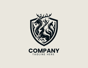 Fototapeta premium Dragon Deer Shield vector logo illustration