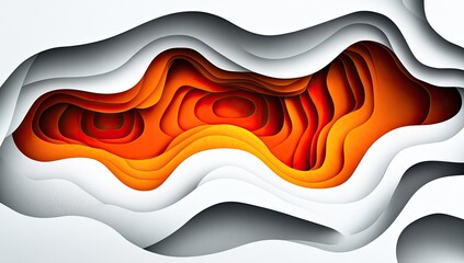 Abstract layered paper cut, white & orange, depth