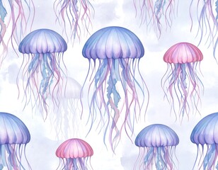 Watercolor jellyfish pattern on a light background