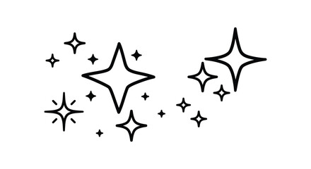 Simple black and white illustration of stars and sparkle elements