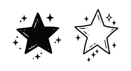 Two hand drawn stars with sparkles a simple black and white design