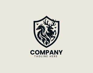 Dragon Deer Shield vector logo illustration