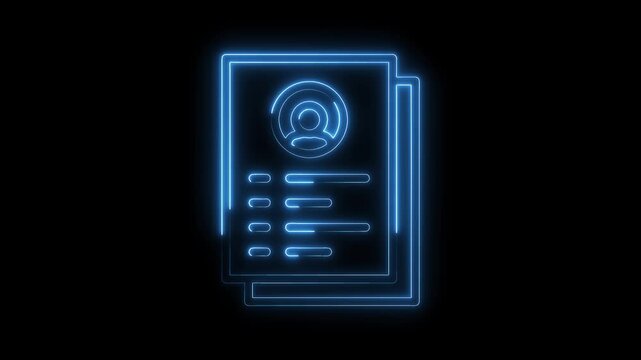 Glowing profile icon with resume template on black background for job application