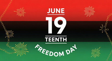 Juneteenth Freedom Day Banner with Fireworks and Pan-African Colors