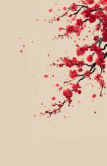 Vibrant Red Plum Blossoms in Bloom. Elegant Branches Symbolizing Renewal. Perfect for 2026 Lunar New Year Celebration.