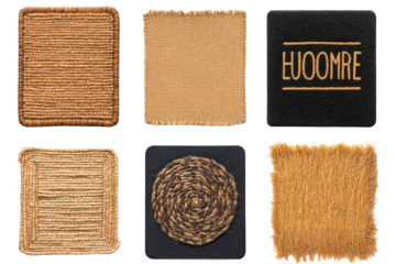 Collection of textured natural doormats samples isolated on transparent background. Collection set of welcome doormats isolated on white background.