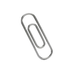A single silver metal paperclip is shown isolated on a transparent background for easy use isolated on transparent background