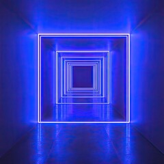 Neon square tunnel, vanishing point perspective