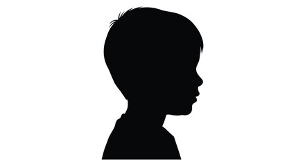 Silhouette of a young child s head and neck profile against white