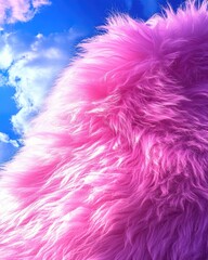 Pink fur texture against a vibrant blue sky background