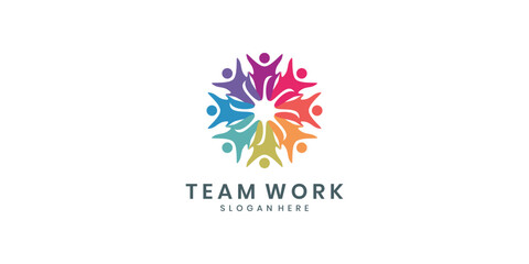 Teamwork logo design with circular abstract human figure