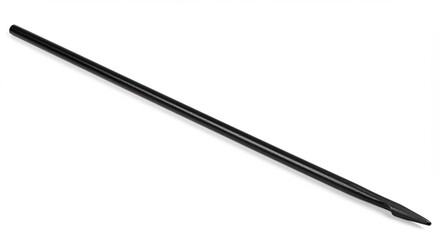 Black Metal Rod with Pointed End on White Background.
