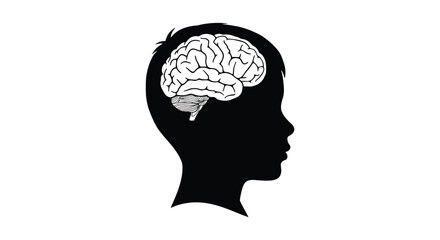 Human head silhouette showcasing detailed brain anatomy inside the skull