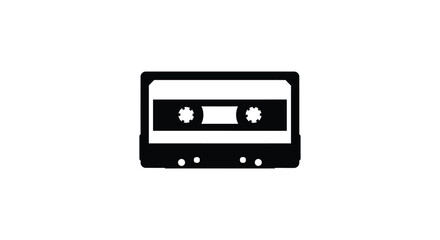 Simple black and white illustration of a vintage audio cassette tape