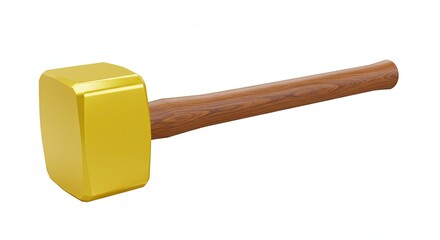 Brass Sledgehammer with Wooden Handle Isolated on White Background.