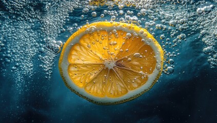 Lemon slice in water, bubbles (1)