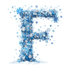 Obraz premium Blue snowflake christmas letter f vector isolated decorative alphabet initial winter typography festive monogram clipart graphic for cards invitations logos stickers and holiday design on white