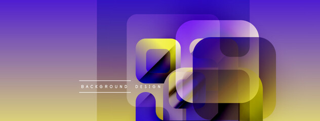 Abstract gradient shapes overlap, creating dynamic visual effect. Purple, yellow hues dominate design. Text reads background design.