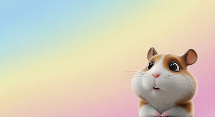 Adorable Cartoon Hamster Peeking Over Edge with Wide Eyes on Pastel Background