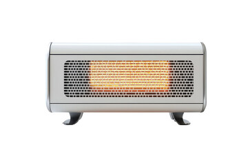 Portable radiant heater with glowing orange elements isolated on transparent background. Electric heater isolated on white background.