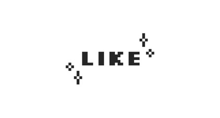 Like black pixel art social media button word. Video engagement. Interactive callout, feedback vote. Thumb up to post. 16 bit videogame text. Nostalgic internet typography. Silkscreen font used