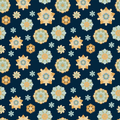 Seamless floral pattern with retro style flowers on dark background