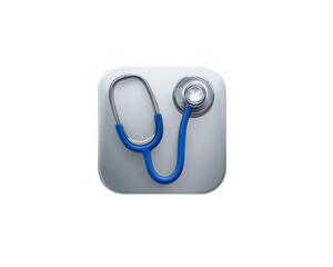 Medical stethoscope icon on a square button isolated on transparent background 