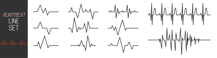 Heart icon, linear design, heartbeat line, pulse, cardiogram, ECG signal, medical health care, love concept, modern simple vector set on transparent background