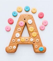 Decorated Cookie Letter A with Colorful Icing