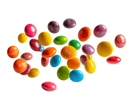 Colorful, round, hard-shelled candies scattered against a black background