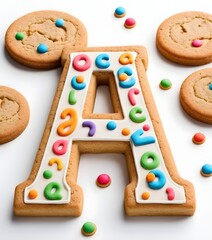 Decorated Cookie Letter A with Colorful Icing