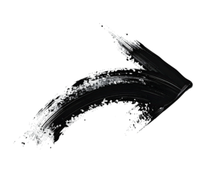 Black brushstroke arrow pointing right, textured with white paint specks on black backdrop