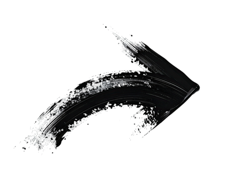 Black brushstroke arrow pointing right, textured with white paint specks on black backdrop - Powered by Adobe