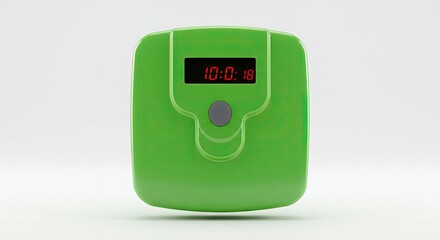 Green Digital Timer with Red Display on White Background.