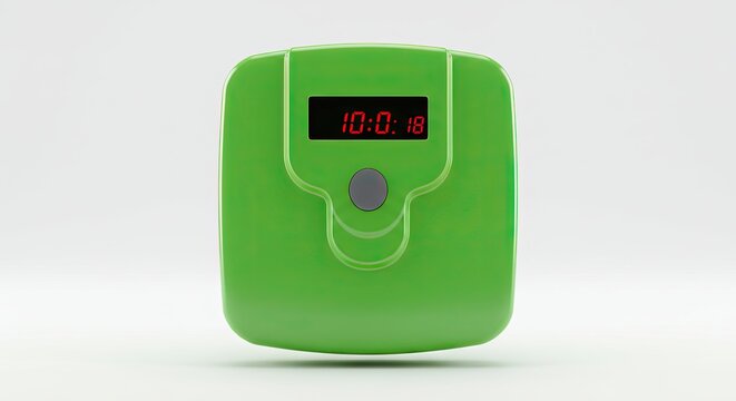 Green Digital Timer with Red Display on White Background.