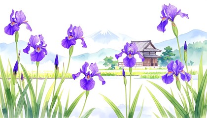 Peaceful Irises Japanese House 