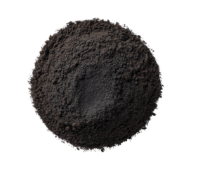 Dark, circular, powdered substance, possibly soil or cocoa, with a small hollow center