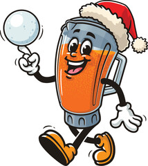 Obraz premium Blender mascot cartoon playing snowballs and wearing a Christmas hat