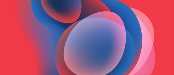 Abstract composition featuring overlapping translucent circles. Colors blendreds, blues, pinkscreating soft gradients. Minimalist design, modern aesthetic.