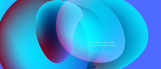 Abstract fluid shapes overlap, creating vibrant blue, purple gradients. Modern design features text background, design. Smooth transitions dominate composition.
