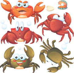 Isolated Cute Crab Cartoon Collection