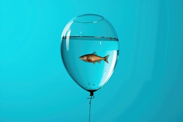 a goldfish is floating in a balloon