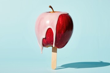 an apple with a white and pink drizzle on top