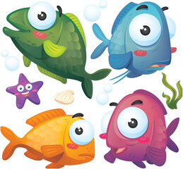 Isolated Cute Fish Cartoon Collection