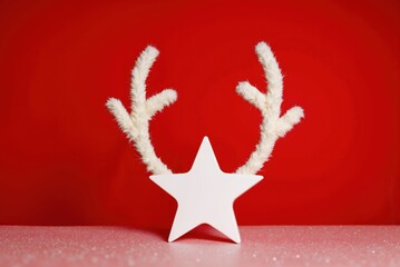 a white star with antlers on a red background